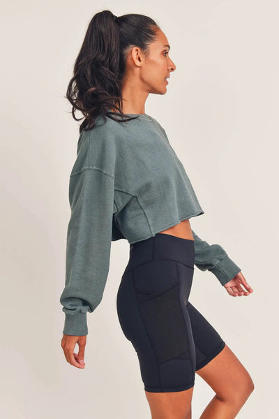 Mono B Cropped Jacquard Mineral Wash Pullover