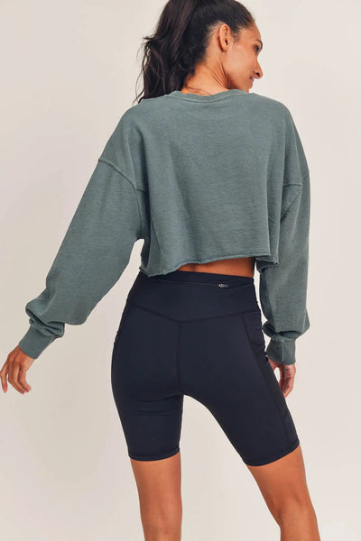 Mono B Cropped Jacquard Mineral Wash Pullover
