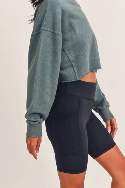 Mono B Cropped Jacquard Mineral Wash Pullover