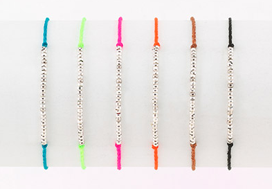 bracelet - Neon Cord and Silver Beaded Friendship Bracelets - Girl Intuitive - Island Imports -