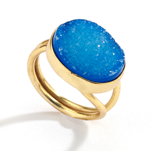 Ring - Oval Druzy Ring - Girl Intuitive - Island Imports - Blue