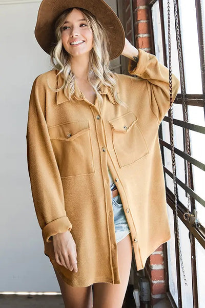 Shirts - Bucketlist Oversized Shirt Top with Big Chest Pockets - Girl Intuitive - Bucketlist -