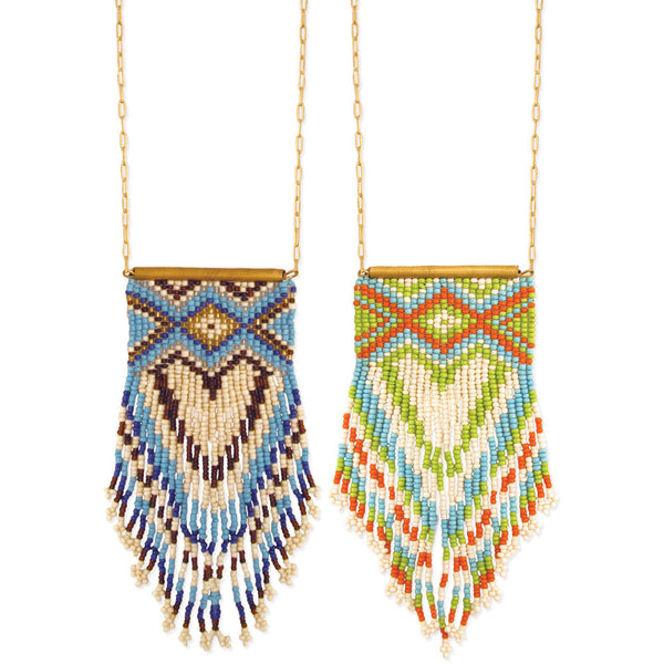 Necklace - Peyote Stitch Fringe Beaded Long Necklace - Girl Intuitive - zad -
