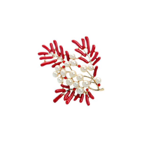 brooch - Red and Pearls Brooch - Girl Intuitive - Girl Intuitive -