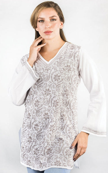 Tunic - Rishika Embroidered White Tunic - Girl Intuitive - Sevya -