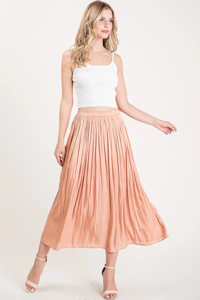 Skirt - Satin High Waist Midi Skirt in Persimmon - Girl Intuitive - Allie Rose -