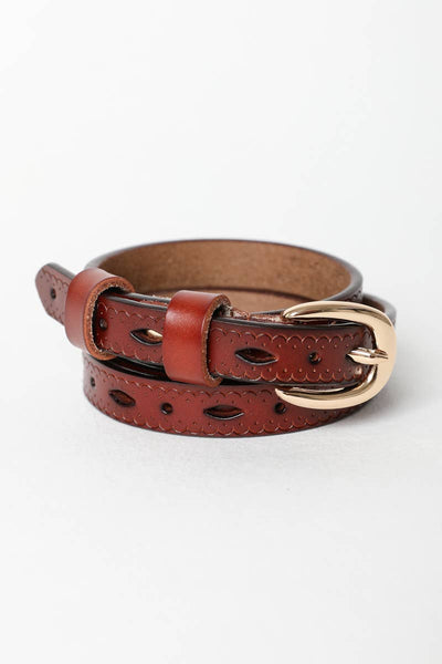 Belt - Scallop Skinny Leather Belt - Girl Intuitive - Leto - One Size / Brown