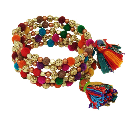 bracelet - Colorful Spiral Pom Pom Beaded and Tassel Bracelet - Girl Intuitive - WorldFinds -