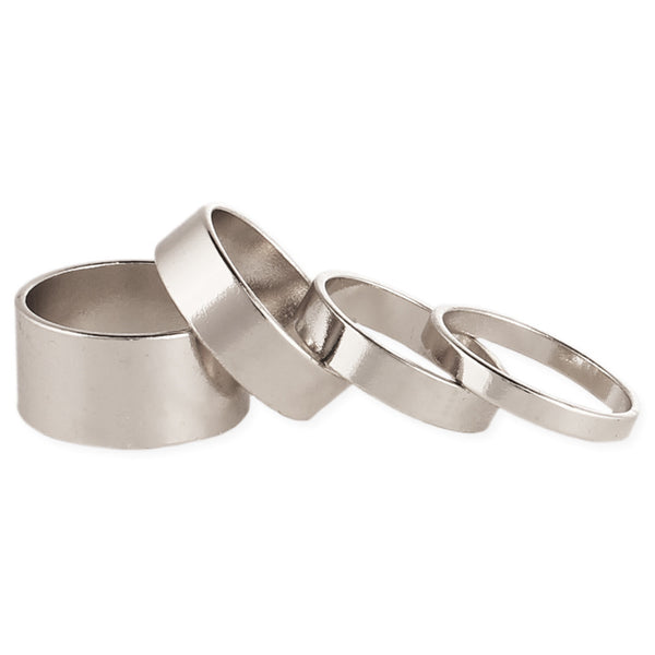 Ring - Set of 4 Thin & Wide Silver Band Rings - Girl Intuitive - zad -