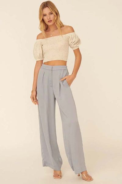 Pants - Solid Pleated High-Rise Elastic Waist Pants in Faded Denim - Girl Intuitive - Promesa -