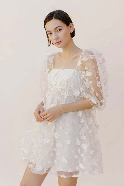 Dresses - Storia 3-D Daisy Tulle Baby Doll Mini Dress - Girl Intuitive - Storia -