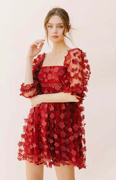 floral puff sleeve doll mini dress Sandi Floral Baby Doll Mini Dress