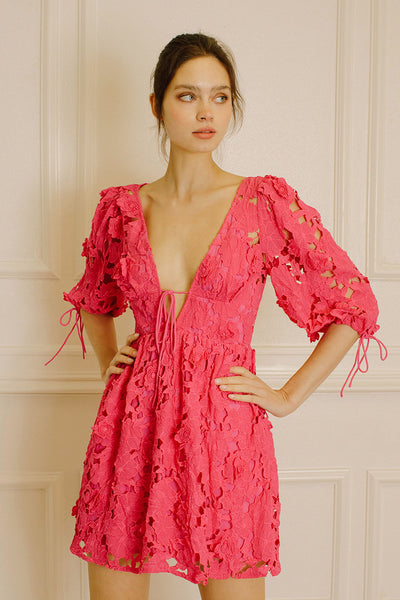 Storia Floral Eyelet Mini Dress Hot Pink Storia Floral Eyelet Mini Dress Hot Pink