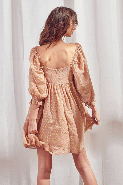 Storia Gold Flaked Embroidered Dots Baby Doll Mini Dress L / Gold