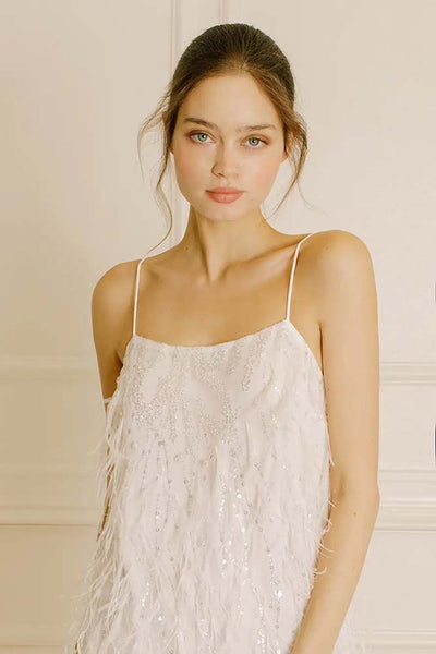 Dresses - Storia Sequined Beaded Flowers and Feather Mini Dress - Girl Intuitive - Storia -