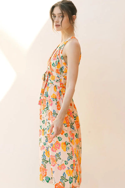ladies floral midi dress Storia Warm Floral Midi Dress – Girl Intuitive