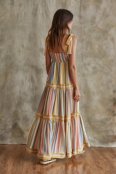 Straight Neck Shoulder Tie Multi Color Stripe Maxi Dress Girl Intuitive Straight Neck Shoulder Tie Multi Color Stripe Maxi Dress Girl Intuitive