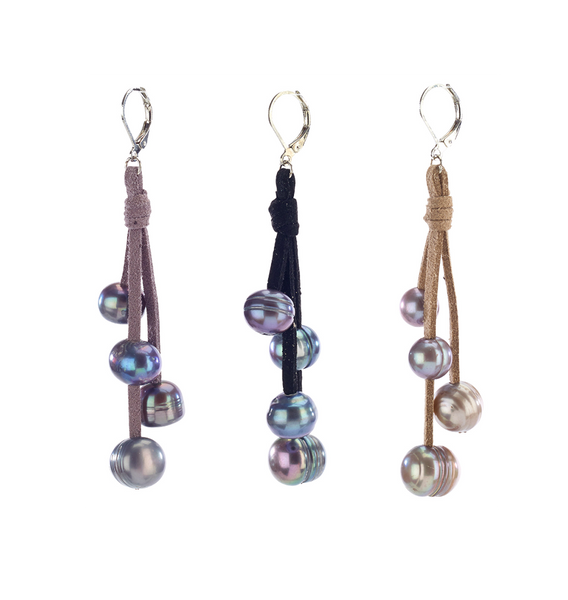 earrings - Suede Drop Earrings with Pearls - Girl Intuitive - Island Imports -