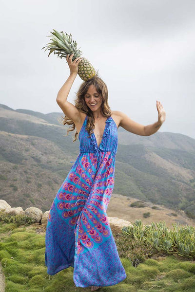 Susie Maxi Dress Beach Cover Up in Turquoise Pink Peacock Susie Maxi Dress Beach Cover Up in Turquoise Pink Peacock
