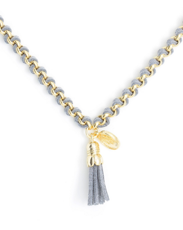 Necklace - Tassel Pendant Short Necklace in Assorted Colors - Girl Intuitive - Zenzii - Gray
