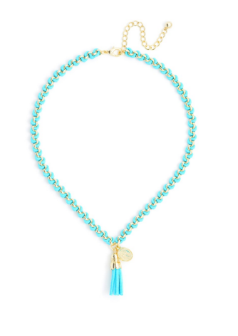 Necklace - Tassel Pendant Short Necklace in Assorted Colors - Girl Intuitive - Zenzii - Aqua