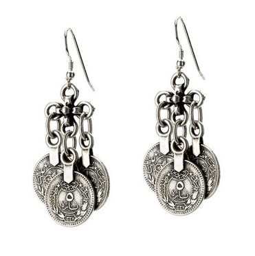 earrings - Three Dangle Turkish Coin Earrings - Girl Intuitive - Island Imports -
