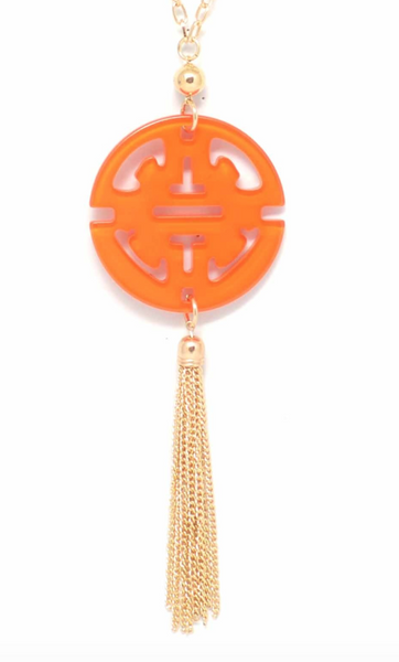 Necklace - Travel Tassel Long Necklace - Girl Intuitive - Zenzii - Orange