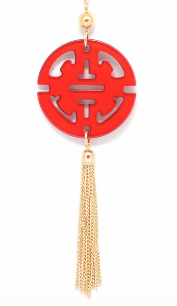 Necklace - Travel Tassel Long Necklace - Girl Intuitive - Zenzii - Red