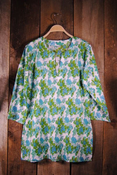 Tunic - Cotton Tunic Top in Turquoise and Green - Girl Intuitive - Nusantara -