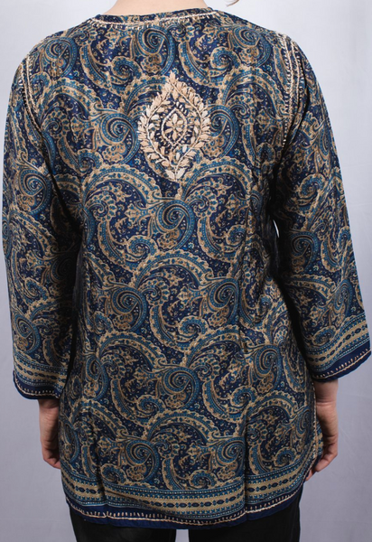 Tunic - Women's Embroidered Silk Tunic Top in Navy - Girl Intuitive - Dolma -