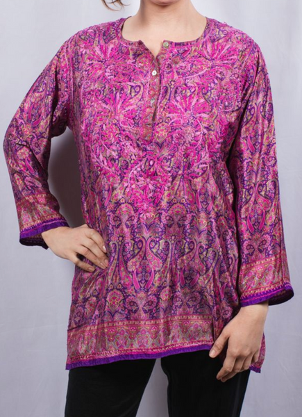 Women's Embroidered Silk Tunic Top in Purple – Girl Intuitive