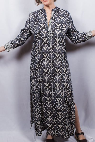 Kaftan - Ezra Wood-Block Printed Maxi Kaftan Dress - Girl Intuitive - Dolma -
