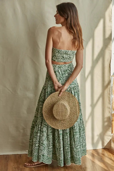 Top - Woven Eyelet Scallop Strapless Twist Cropped Top - Girl Intuitive - By Together -