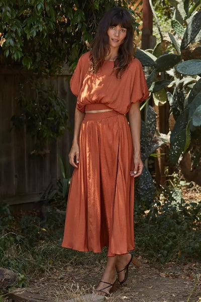 Skirt - Woven Satin Long Skirt With Side Pockets - Girl Intuitive - By Together -