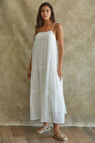 Woven Straight Neck Spaghetti Strap Ruffle Maxi Dress Woven Straight Neck Spaghetti Strap Ruffle Maxi Dress