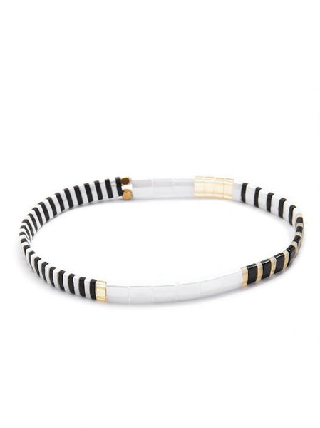 bracelet - Zenzii Striped Beaded Stretch Bracelet - Girl Intuitive - Zenzii - Black / Resin