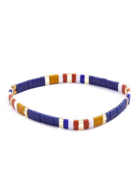 bracelet - Zenzii Striped Beaded Stretch Bracelet - Girl Intuitive - Zenzii - Blue / Resin