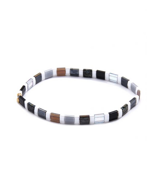 bracelet - Zenzii Striped Beaded Stretch Bracelet - Girl Intuitive - Zenzii - Gray / Resin