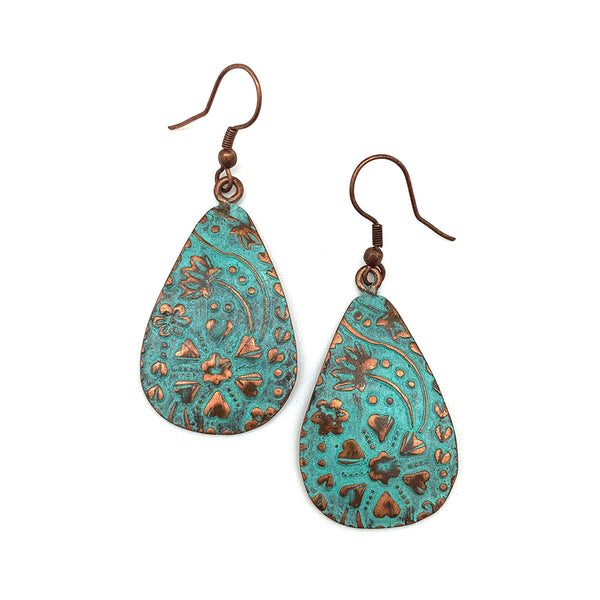 Earrings - Anju Copper Patina Earrings Turquoise Floral and Vine - Girl Intuitive - Anju Jewelry -