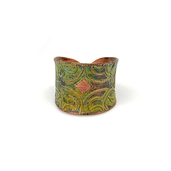 Ring - Anju Copper Patina Ring in Light Green Floral - Girl Intuitive - Anju Jewelry -
