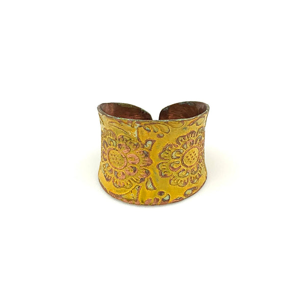 Ring - Anju Copper Patina Ring in Yellow Decorative Flower - Girl Intuitive - Anju Jewelry -