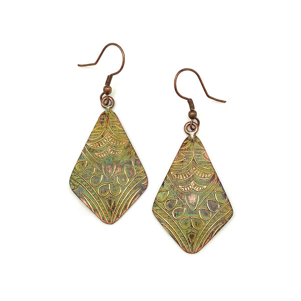 earrings - Anju Copper Patina Earrings in Light Green Floral - Girl Intuitive - Anju Jewelry -