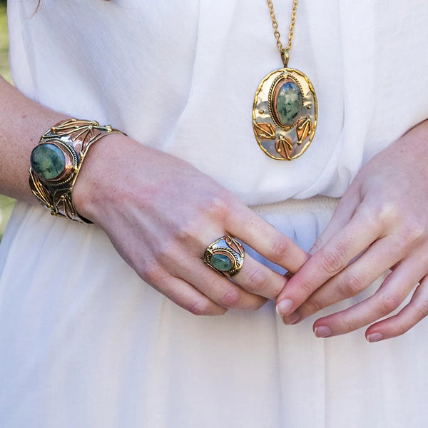 Ring - Anju Mixed Metal and Moss Agate Stone Ring - Girl Intuitive - Anju Jewelry -