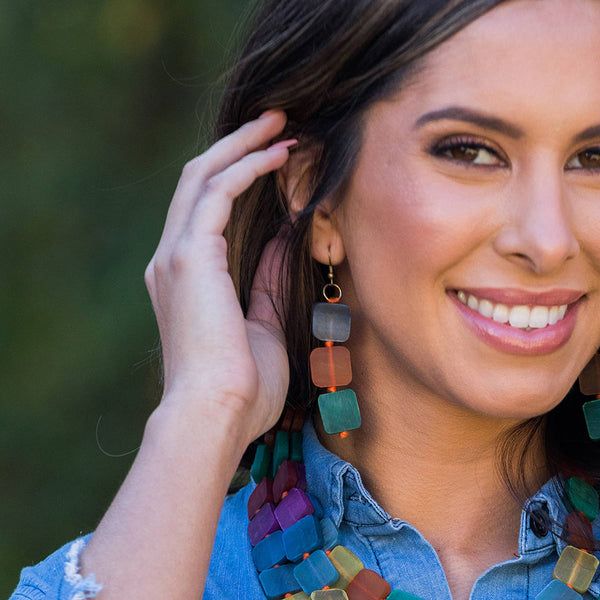 earrings - Anju Omala Rainbow Collection Triple Square Beads Earrings - Girl Intuitive - Anju Jewelry -