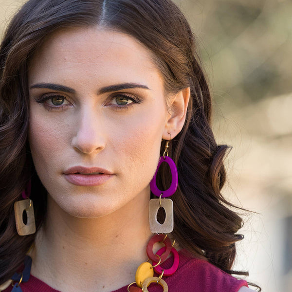 earrings - Anju Omala Pleasing Pastels Collection Hoop and Rectangle Earrings - Girl Intuitive - Anju Jewelry -