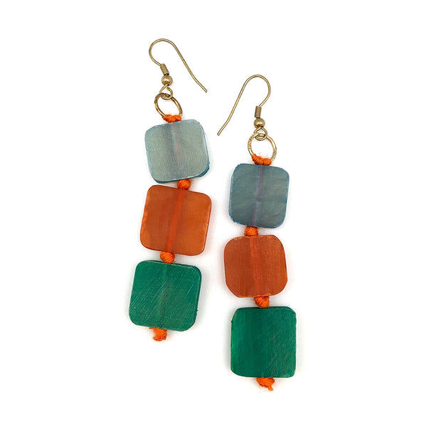 earrings - Anju Omala Rainbow Collection Triple Square Beads Earrings - Girl Intuitive - Anju Jewelry -