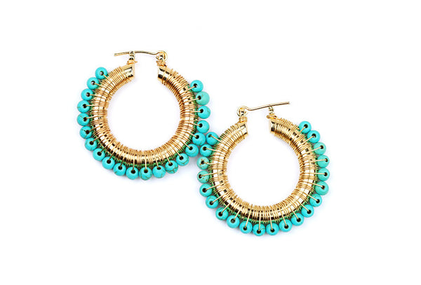 earrings - Wired Turquoise Hoops - Gold Plated - Girl Intuitive - Goia -