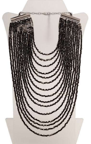 Necklace - Karine Sultan Layered Bib Statement Necklace - Girl Intuitive - Karine Sultan - Hematite