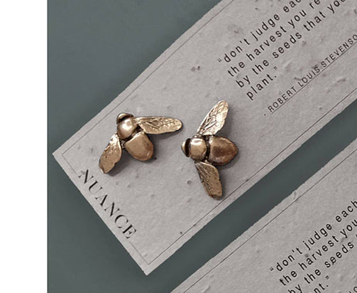 earrings - Bee Stud Earrings - On Plantable Card - Girl Intuitive - Nuance Jewelry - Dark Gold