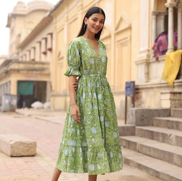 Bohemian Wood-Block Printed Cotton Emerie Dress Bohemian Wood-Block Printed Cotton Emerie Dress